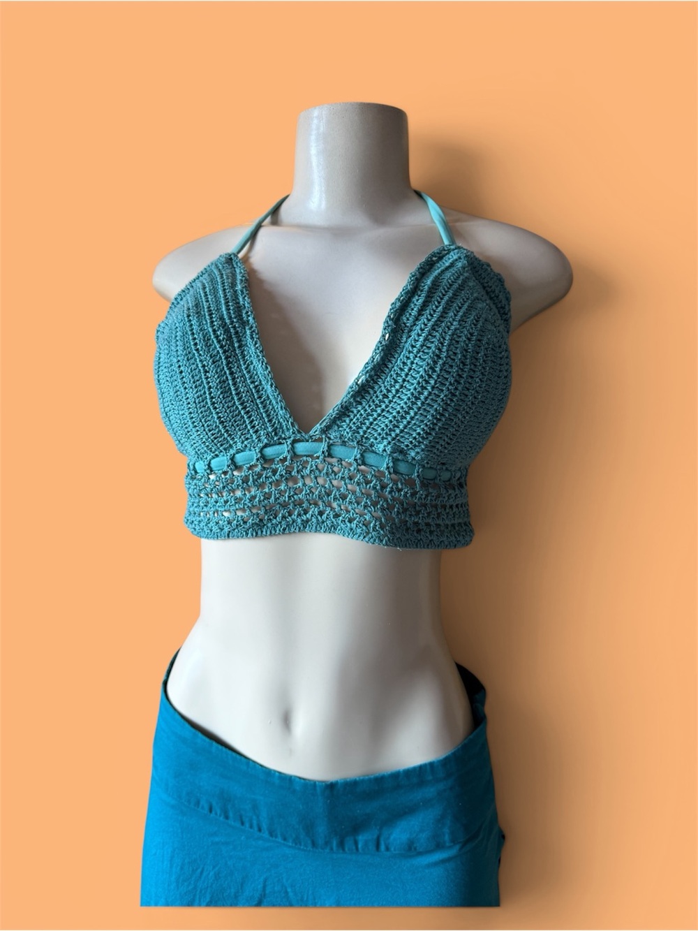 Urban boho Xhilaration Blue Crochet Bikini Top Halter Style bra top